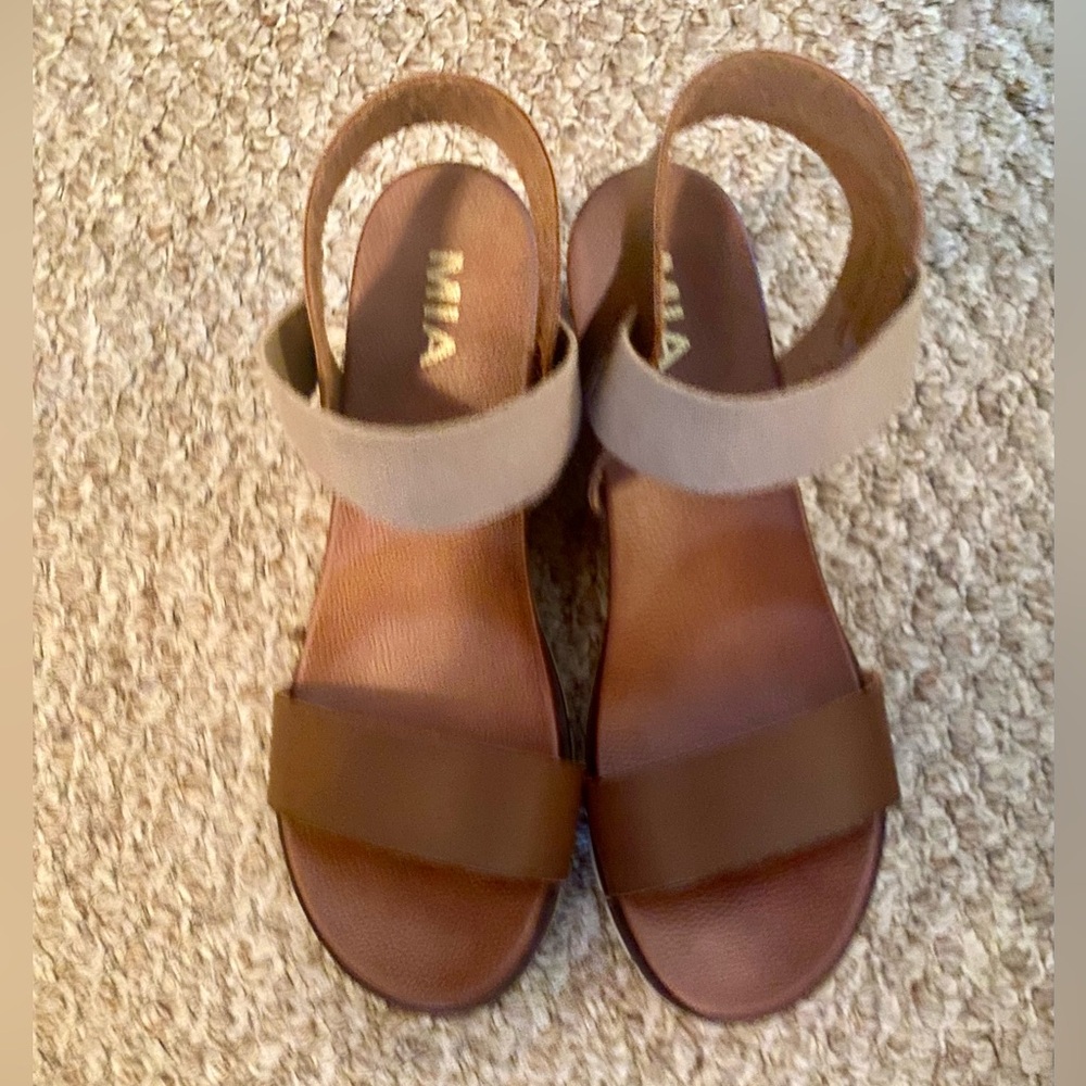 MIA Brown and Tan Minimalist Sandals size 9